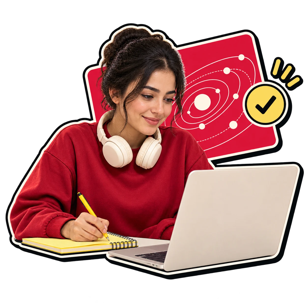 طالبة تتابع حصتها وتدوّن ملاحظاتها